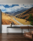 Golden larch woodland with warm seasonal tones removable wall mural