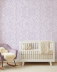 Lavender Drift lilac abstract peel and stick wallpaper as a feature wall in a bright home office