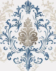 Lavish Flower Mosaic blue and beige classic damask wallpaper