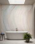 Layered Haze soft blue and blush painterly adding character to a cozy bedroom
