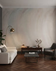 Layered Haze soft blue and blush painterly as a feature wall in a bright home office
