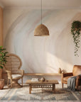 Layered Haze soft blue and blush painterly creating ambiance in a serene bathroom