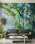 Smooth painterly green forest canopy with dappled light peel and stick wallpaper - Leaf & Light