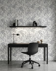 Line & Leaf minimal ink botanical as a feature wall in a bright home office