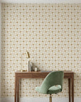 Linen & Gold elegant geometric grid wallpaper adding character to a cozy bedroom