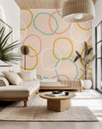 Pastel pink and yellow abstract loop wallpaper, peel and stick