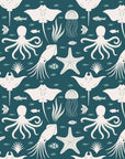 Marine Dream dark teal nautical ocean animal wallpaper