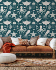 A self-adhesive, removable wall covering featuring teal blue and white marine life in a nautical theme: Marine Dream