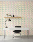 Matisse Meadow playful pastel floral wallpaper as a feature wall in a bright home office
