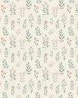 Linen-like sage coral and blue wildflower peel and stick wallpaper - Meadow Song