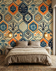 Medina Mosaic exotic tile wallpaper adding character to a cozy bedroom