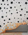 Black and white celestial constellation print peel and stick wall covering - Midnight Dust