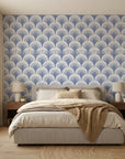 Midnight Garden blue art deco wallpaper adding character to a cozy bedroom