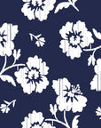 Textured peel and stick wallpaper with white embroidered navy florals - Midnight Embroidery