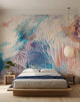 Mineral Bloom pastel crystalline abstract wallpaper in a warm and inviting living room