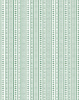 Modern Mint Morse wallpaper featuring sage green dots, stripes, and dashes in geometric columns on white background