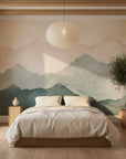 Misted Peaks blush pink and sage layered mountain in a warm and inviting living room