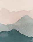 Soft pink and sage layered mountain peel and stick wallpaper - Misted Peaks