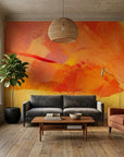 Canvas-like warm orange painterly abstract peel and stick wallpaper - Molten Hour