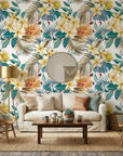 Moon Garden elegant tropical floral in a warm and inviting living room