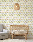 Morning Meadow yellow floral peel and stick wallpaper as a feature wall in a bright home office