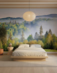 Soft morning fog over peaceful landscape removable wallpaper