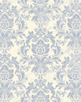 Soft blue and cream vintage damask mosaic peel and stick wallpaper - Moss Rose Mosaic