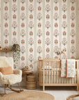 Mughal Garden ornate floral wallpaper as a feature wall in a bright home office