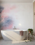 Muted Flow soft blush and grey watercolor as a feature wall in a bright home office