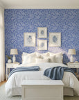 Navy Bloom blue floral botanical adding character to a cozy bedroom