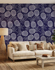 Navy Bounty bold navy pineapple in a warm and inviting living room