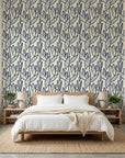 Navy Frond botanical blue leaf adding character to a cozy bedroom