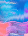 Neon Tide vibrant blue and pink abstract wallpaper creating ambiance in a serene bathroom
