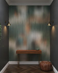 Neutral Cloud muted sage and grey abstract as a feature wall in a bright home office