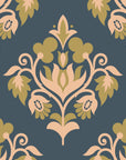 Old World Flora teal and gold damask wallpaper