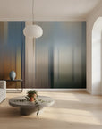 Organic Pour amber and teal abstract paint in a warm and inviting living room