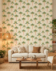 Painted Palms vibrant tropical palm in a warm and inviting living room