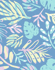 Matte blue pastel tropical leaf imprint peel and stick wallpaper -Painted Breeze