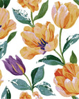 Textured peel and stick wallpaper with orange tulips - Painted Tulip Field