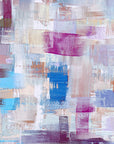 Vibrant magenta and blue patchwork abstract peel and stick wallpaper - Patchwork Bloom