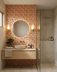 Pebble Lattice soft stone rhythm wallpaper creating ambiance in a serene bathroom