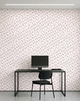 Pepper Blush delicate black ditsy floral wallpaper as a feature wall in a bright home office
