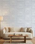 Periwinkle Shores blue geometric peel and stick wallpaper adding character to a cozy bedroom