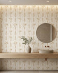 Petal & Thread elegant golden botanical floral wallpaper creating ambiance in a serene bathroom