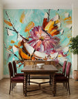 Petal & Wing vibrant floral and butterfly painterly wallpaper adding character to a cozy bedroom