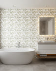 Petal Branch Sketch delicate blush botanical wallpaper creating ambiance in a serene bathroom