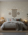 Petal Confetti cheerful ditsy floral wallpaper adding character to a cozy bedroom