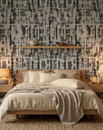 Pewter Array modern abstract grey peel and stick wallpaper adding character to a cozy bedroom
