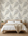 Pewter Fern neutral botanical peel and stick wallpaper adding character to a cozy bedroom