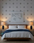Pewter Helm grey nautical ship wheel wallpaper adding character to a cozy bedroom